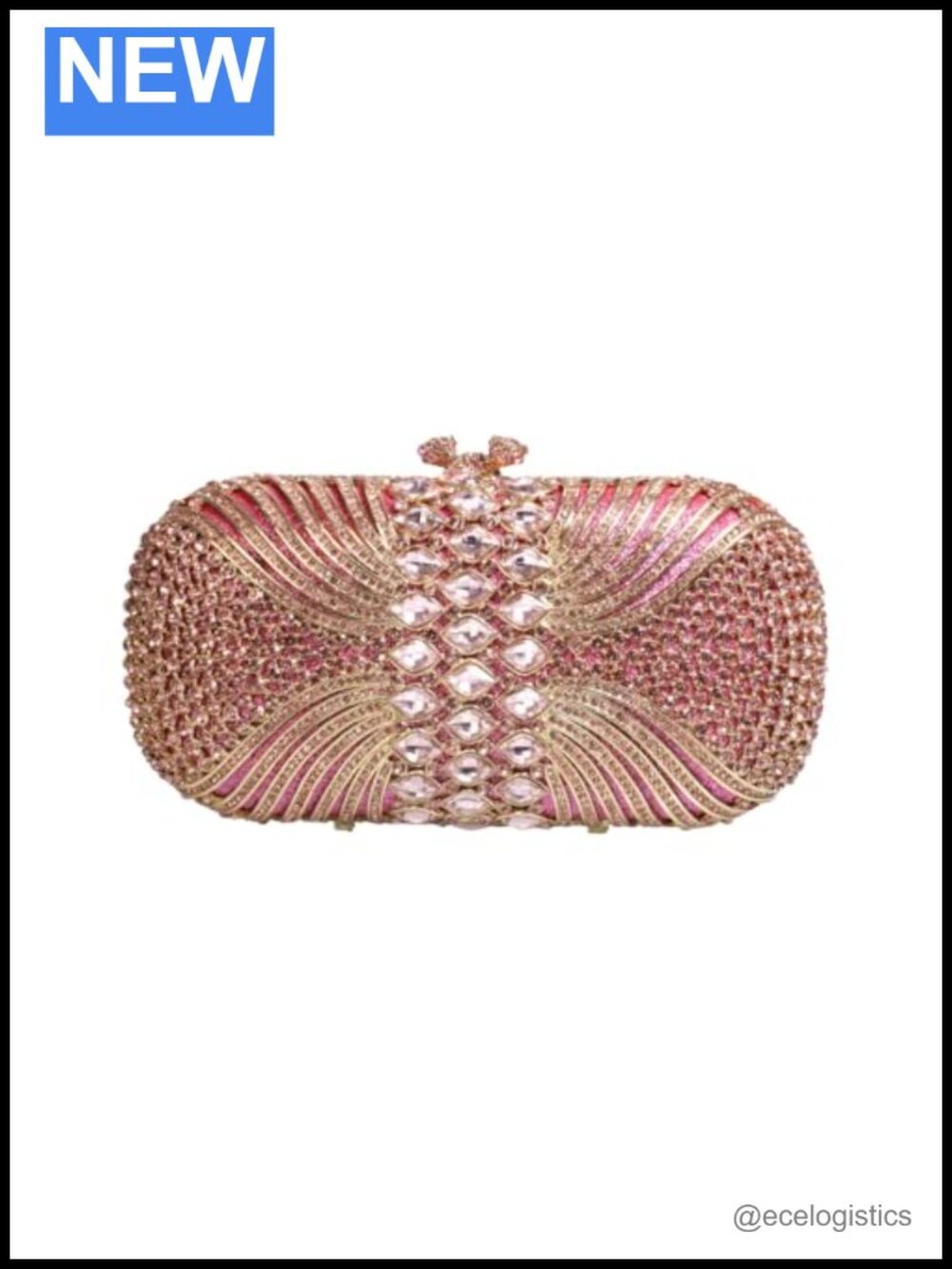 Rhinestone Evening Bag Wedding Clutch w/ Detachable Chain Sparkly Stripe Purse